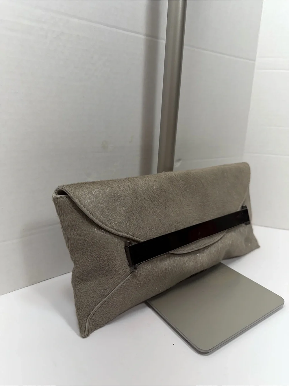 Anthropologie Leifsdottir Grey Faux Fur Clutch Evening Bag